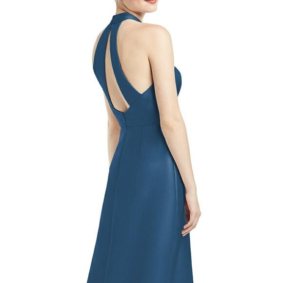 Alfred Sung 772...High-Neck Cutout Satin Dress with Pockets...Dusk Blue...Sz 4 - Picture 3 of 6